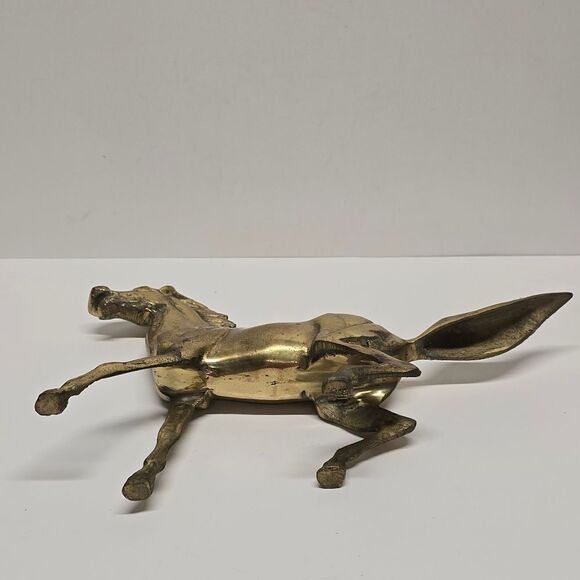 Brass Horse Figurine Galloping 11 1/2" Vintage Equestrian - Picture 6 of 8